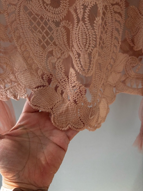 Peach Lace Mesh Puff Sleeve Crop Top Romantic Coquette Sheer Blouse S - Picture 8 of 15